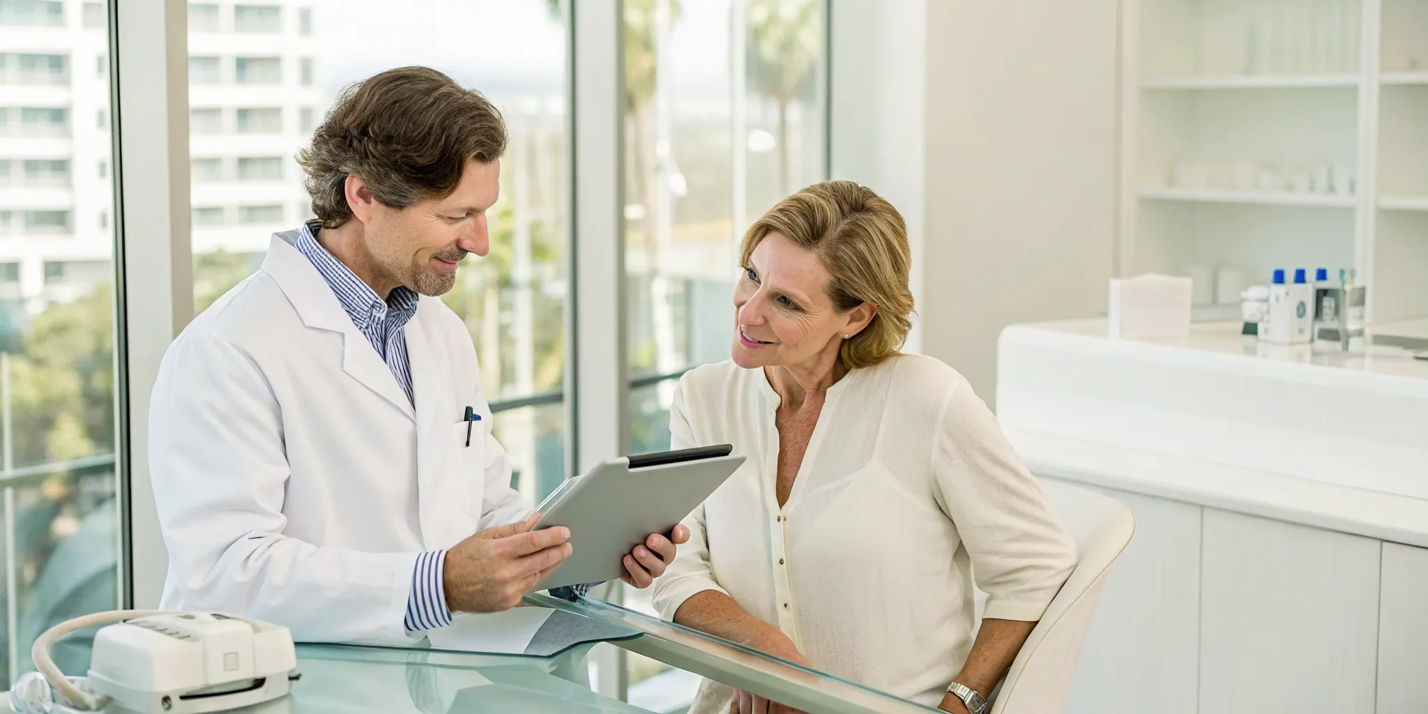 Doctor consulting a patient on anti-aging treatments in Carrollton.