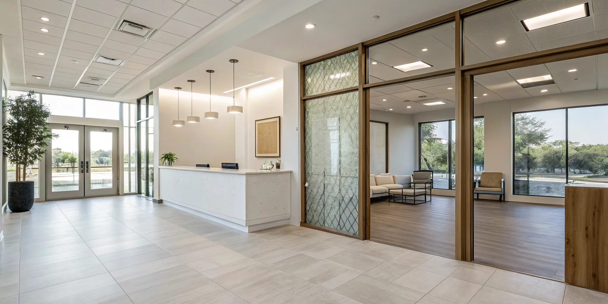 Professional medical spa lobby in Lewisville, TX, prepared for a patient consultation.