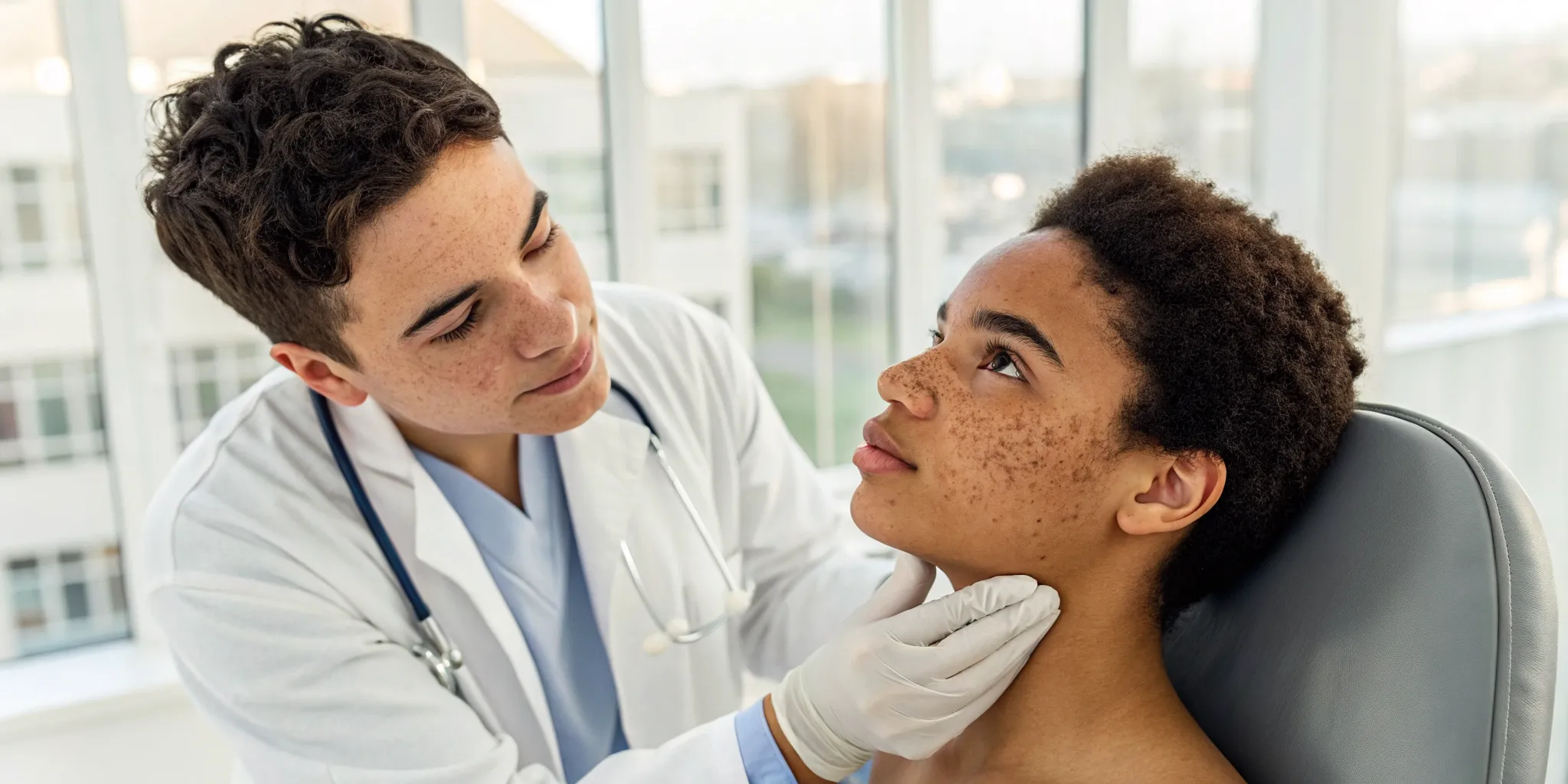 A patient receiving a consultation for acne scar treatment in The Colony.