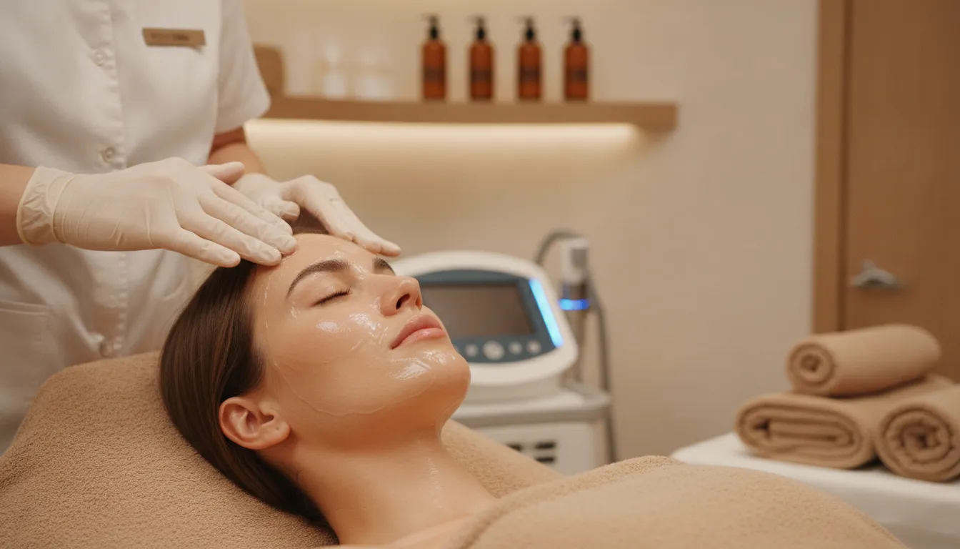 Client receiving a hydrating facial treatment in an elegant medspa