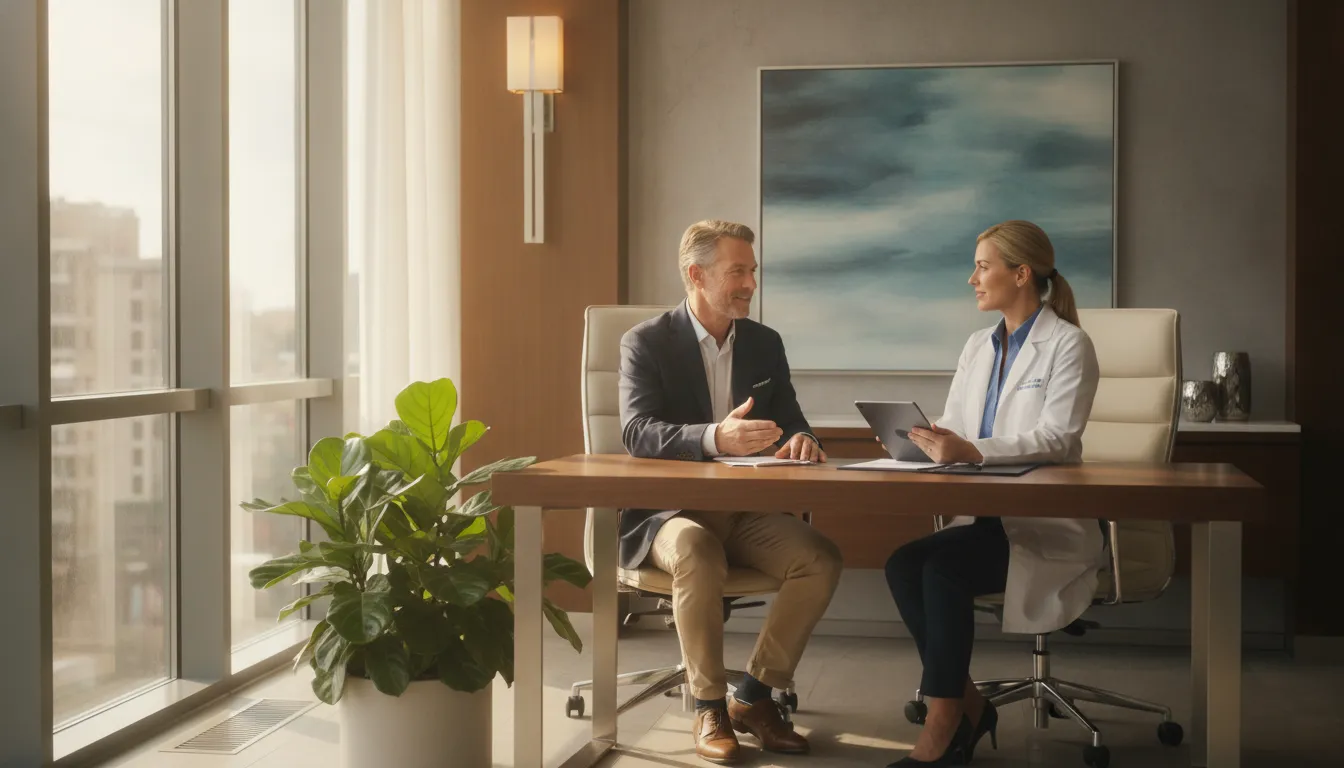 Man discussing testosterone replacement therapy with a medical provider