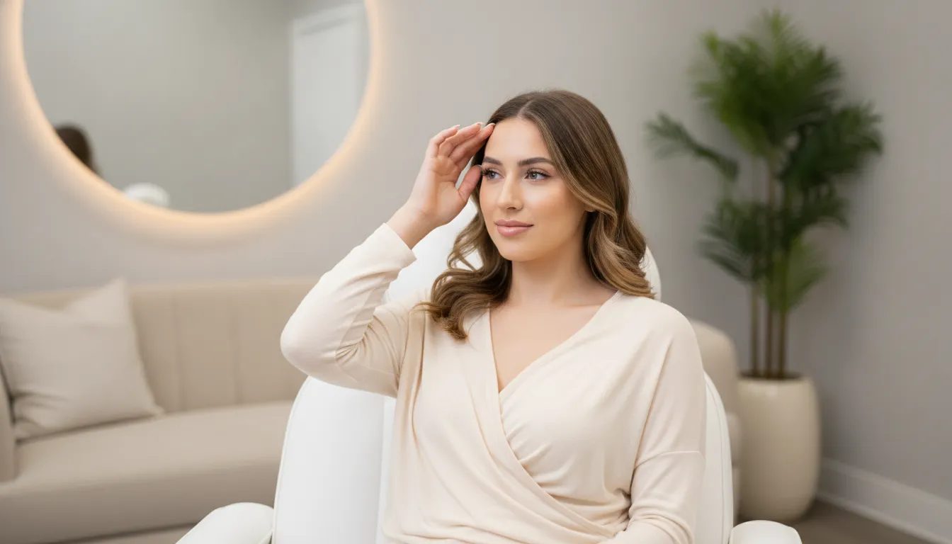 Woman with smooth, natural-looking skin in a luxury medspa treatment room