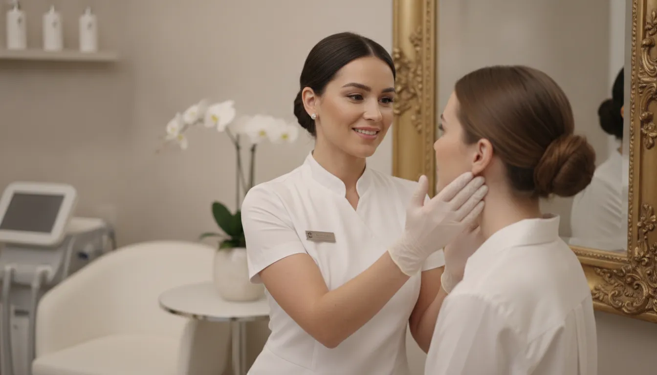 Aesthetic provider guiding a patient through face lift before and after expectations for non-surgical lifting options