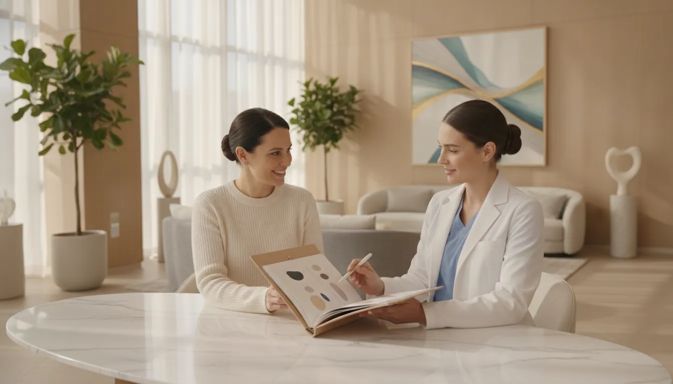 Medical professional discussing a physician-guided weight loss plan with a patient at a wellness clinic