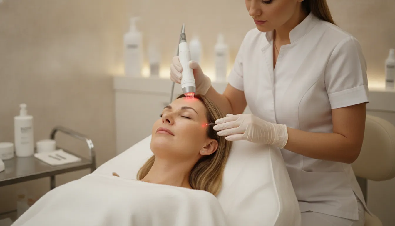 Patient receiving a collagen-stimulating microneedling treatment in a premium med spa setting
