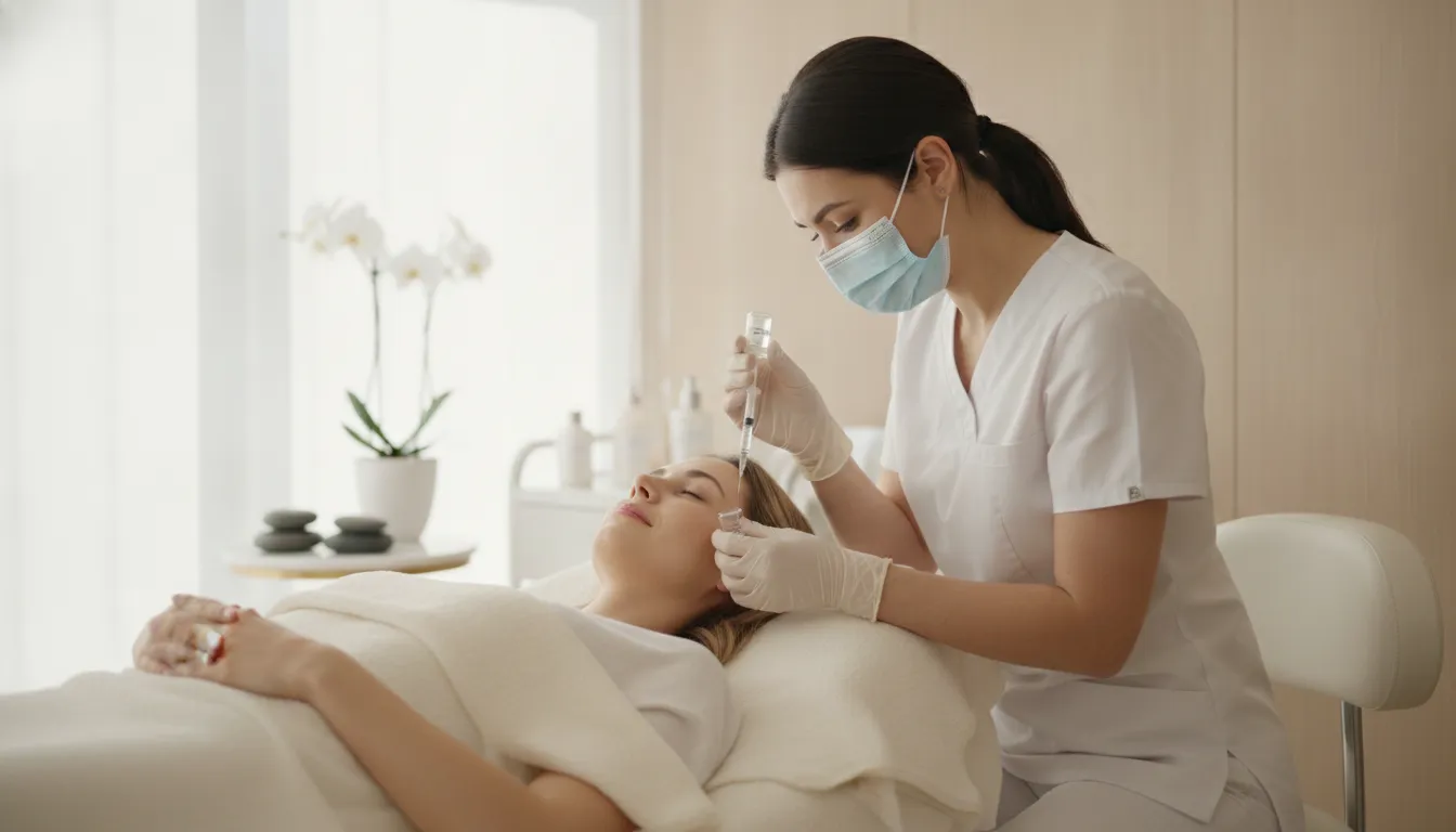 A clinician performing advanced Selphyl PRFM facial rejuvenation treatment in a premium medspa setting