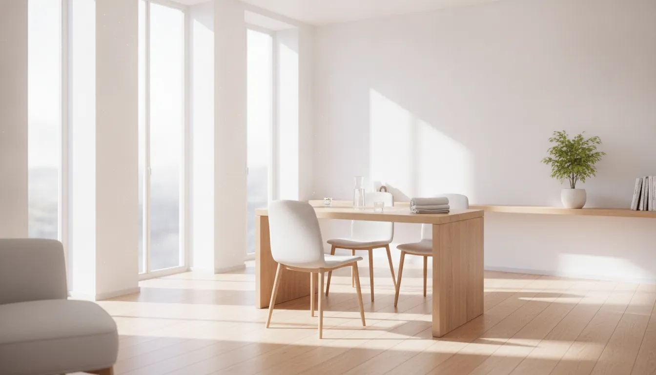 Bright, calm medical wellness clinic consultation space with soft natural light