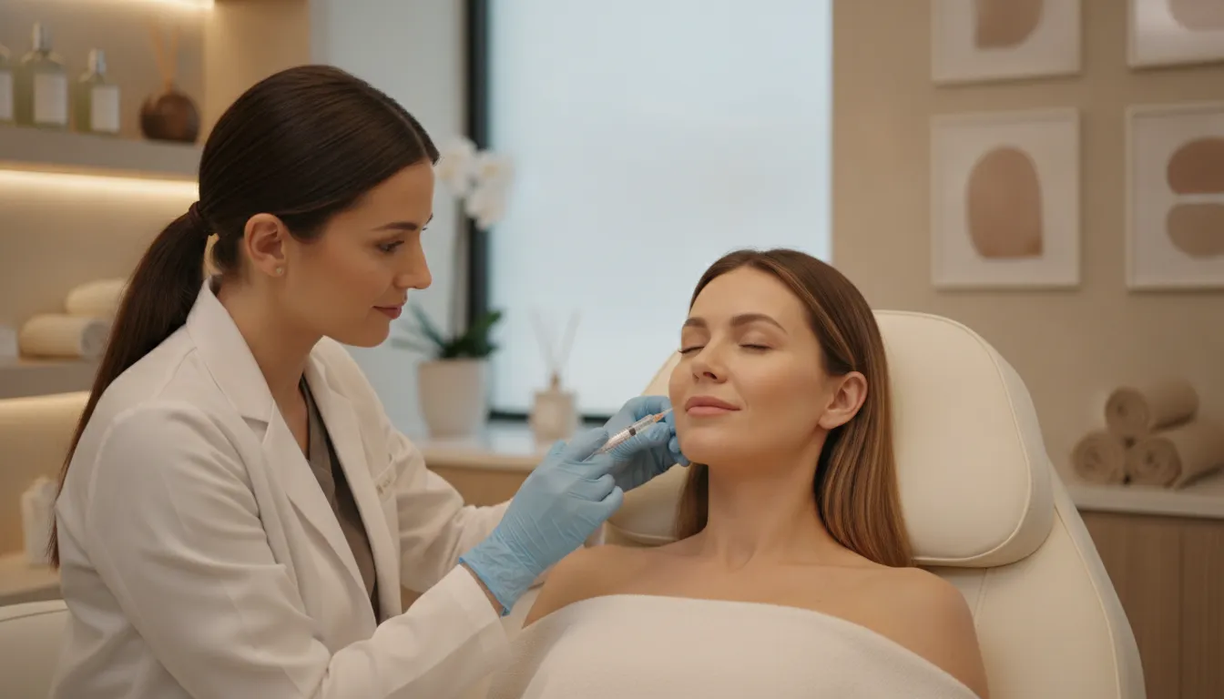 Aesthetic nurse preparing a Xeomin injection in a calm medspa treatment room at Soul Glow Medspa
