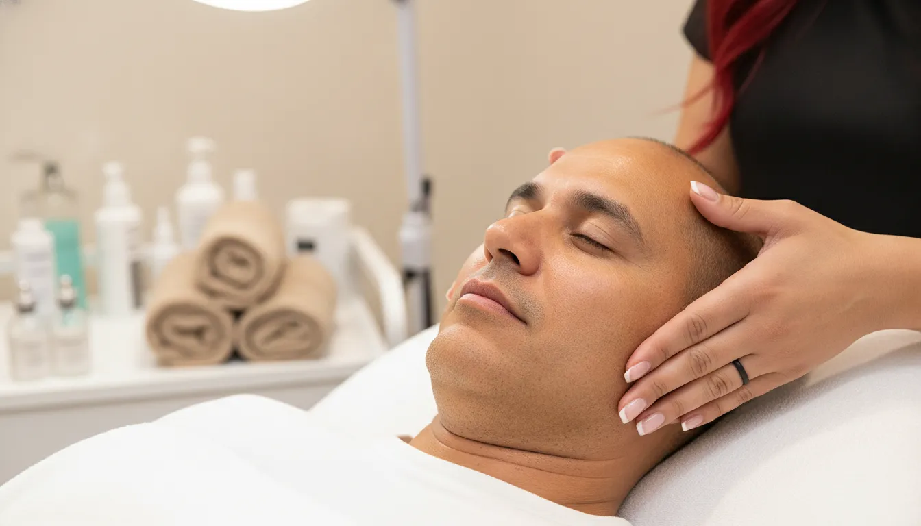 Man receiving a professional facial in a luxurious medical spa