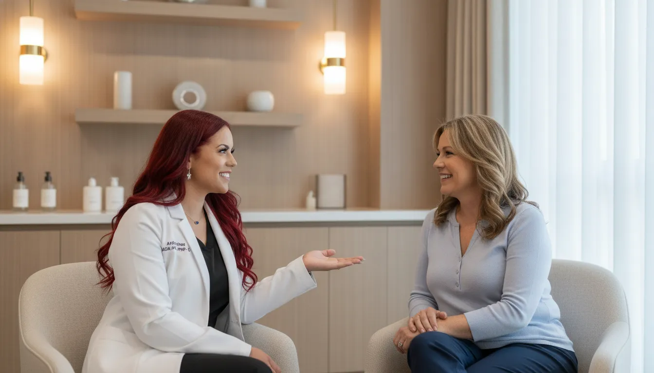 Patient discussing a personalized skin rejuvenation plan with a skincare provider