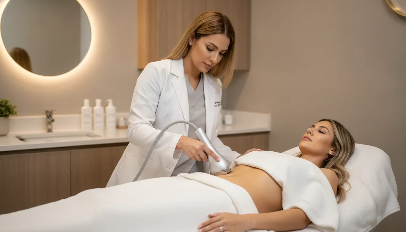 Clinician using a radiofrequency body contouring applicator during a Venus Legacy treatment